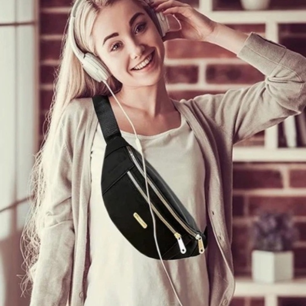 Black Gold Waterproof Lightweight Sling Fanny Pack Running Cross Body Waist Bag